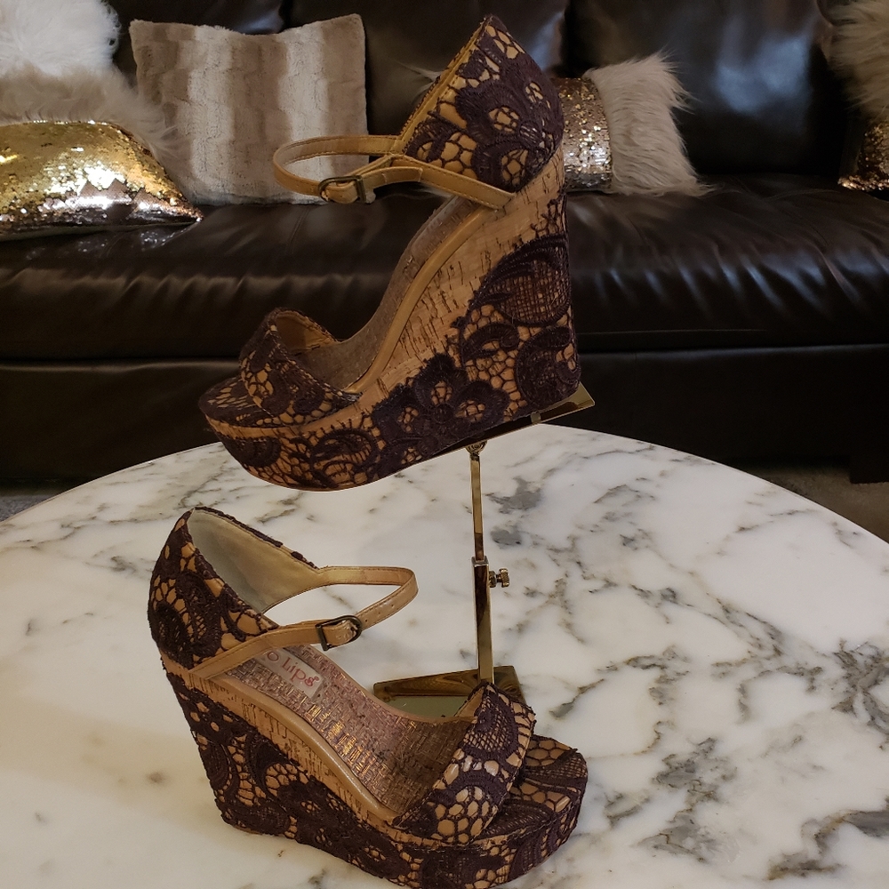 Platform wedge sandal bamboo lace 8